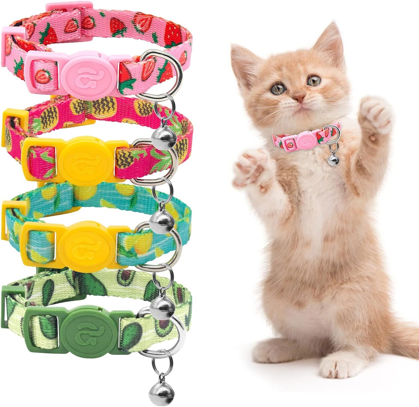 4 Pack Valentines Kitten Collar with Bell Valentines Day Breakaway Kitten Collars with Cute Heart Pattern Adjustable Size Suitable for Kittens