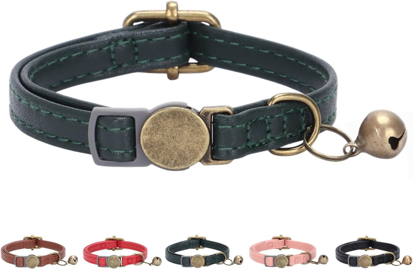 Leather Cat Collar with Bell Breakaway- Adjustable, Durable, Retro Bell Fit Most Cats and Kittens (Brown)