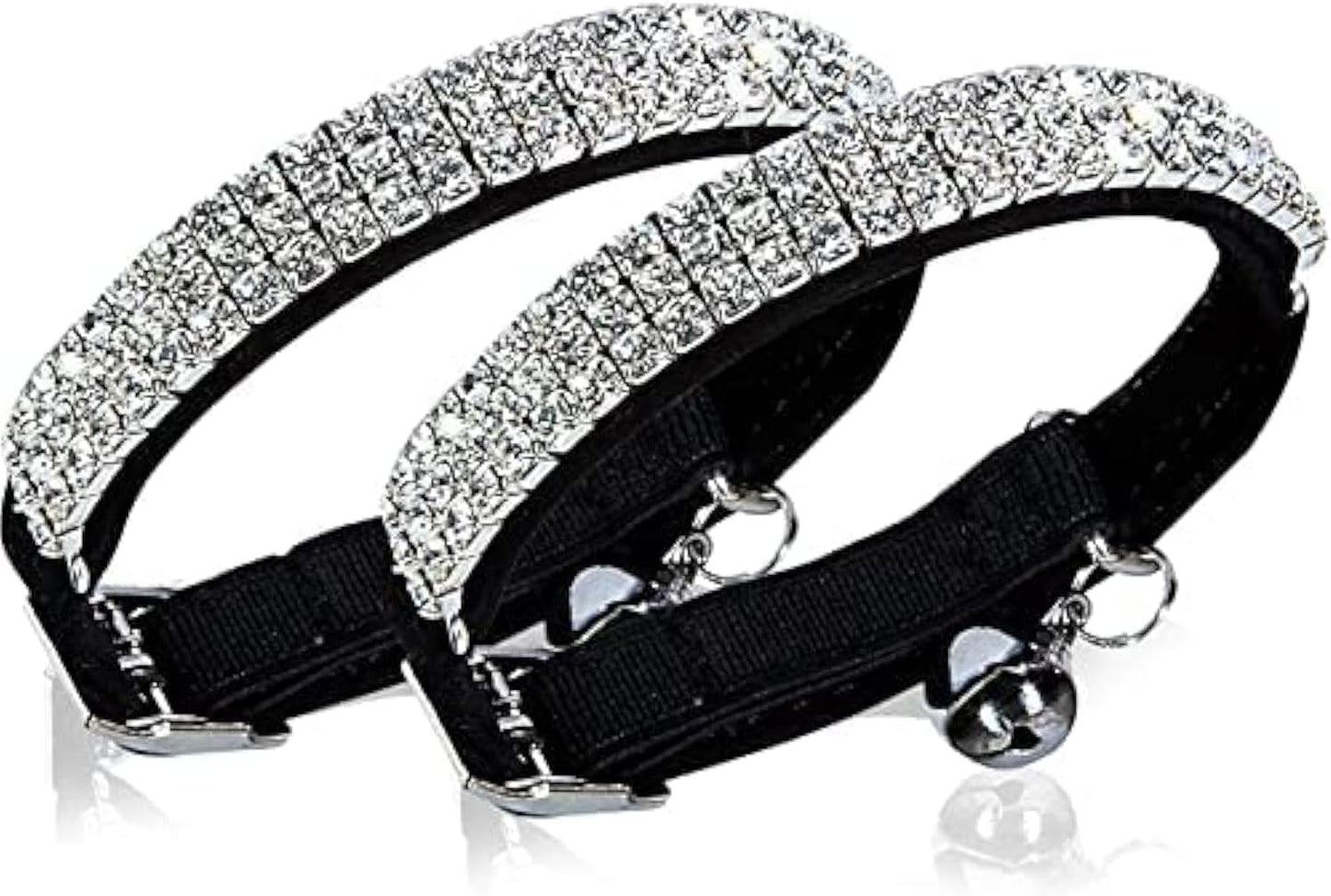 Soft Velvet Safe Cat Adjustable Collar Bling Diamante with Bells,11 Inch for Small Dogs and Cats (Black)