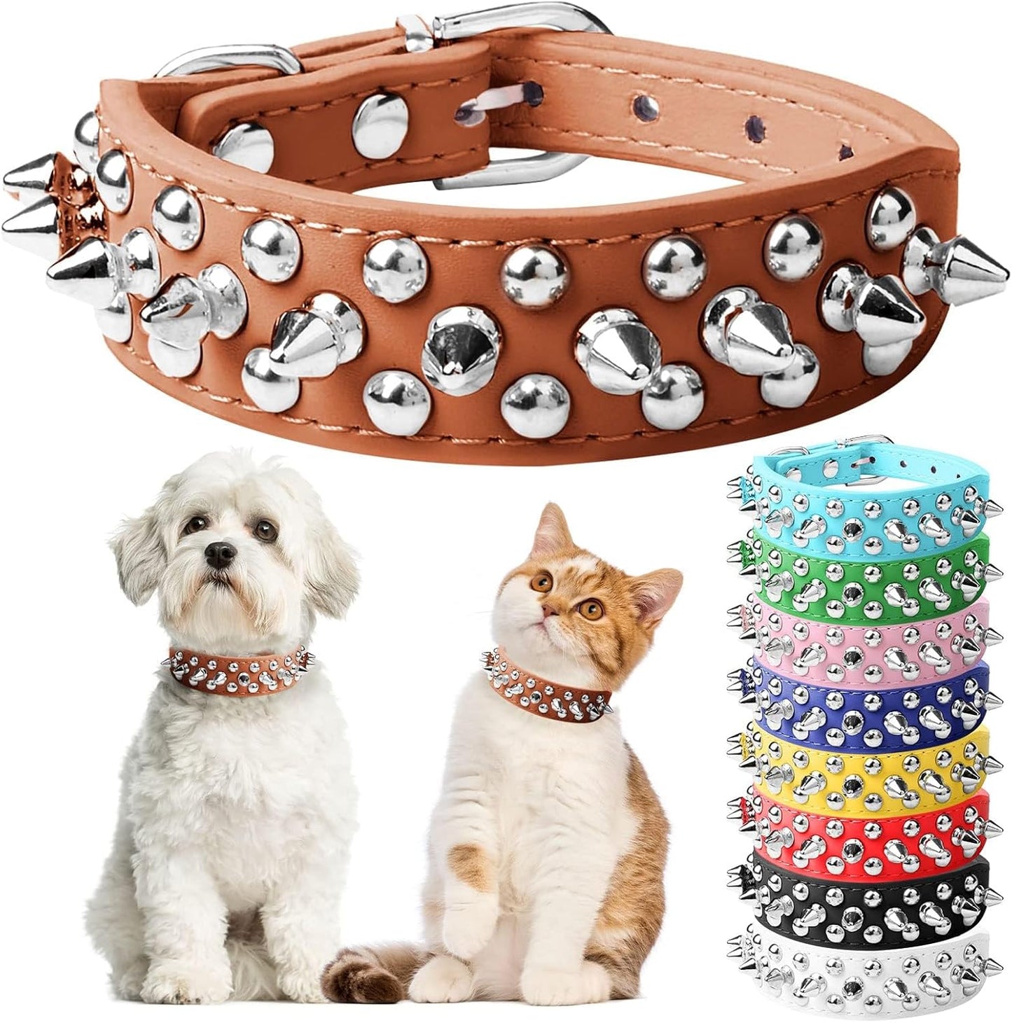 Small Pink Spiked Dog Cat Collar for Small Medium Dogs Girl Female - Adjustable Studded Puppy Collars - Soft Padded Punk Leather Dog Collar for Chihuahua French Bulldog Pug (Pink,L)