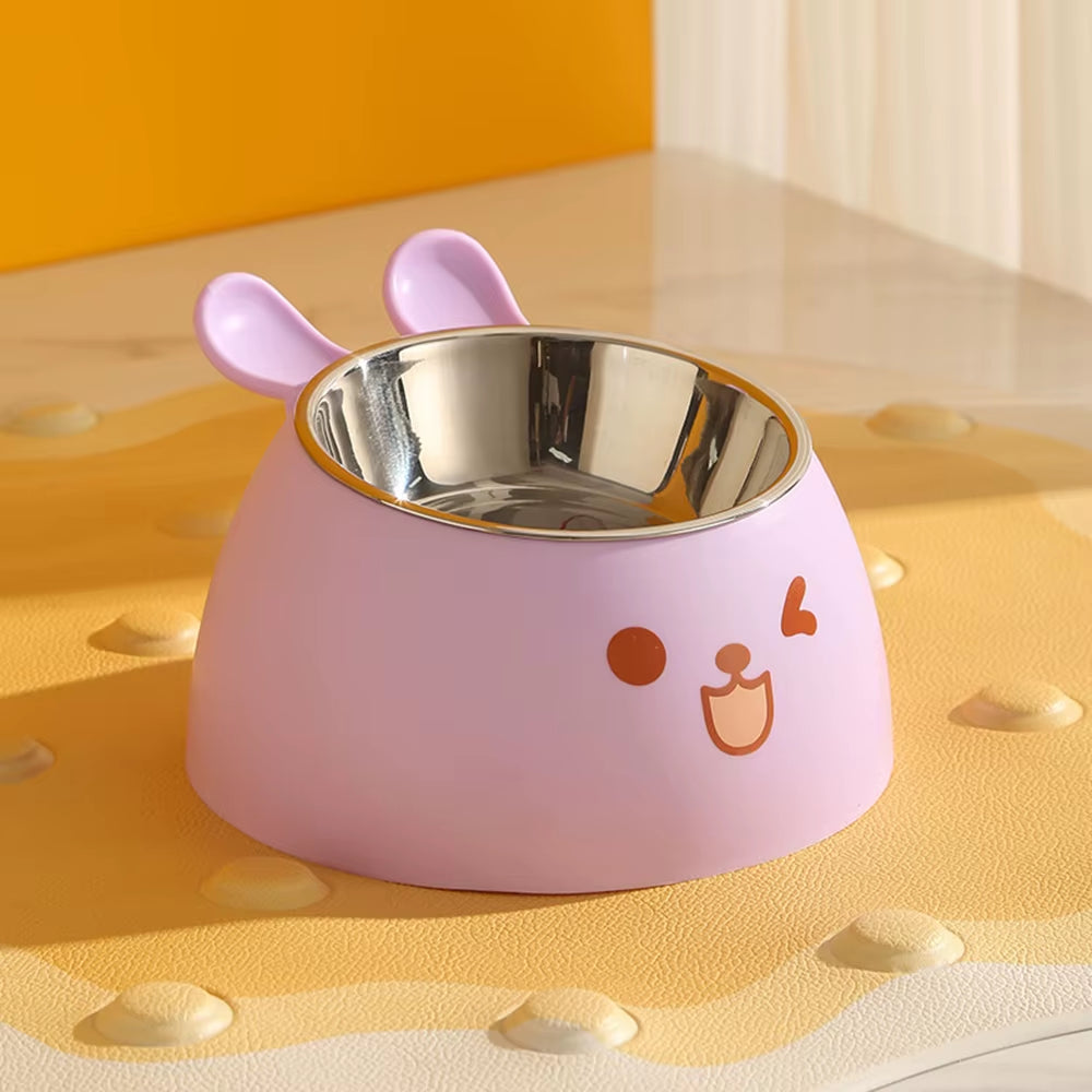 Cute Rabbit Ear Elevated Cat Bowl - Stainless Steel Dog & Cat Food/Water Bowl, Anti-Slip Pet Feeding Dish,