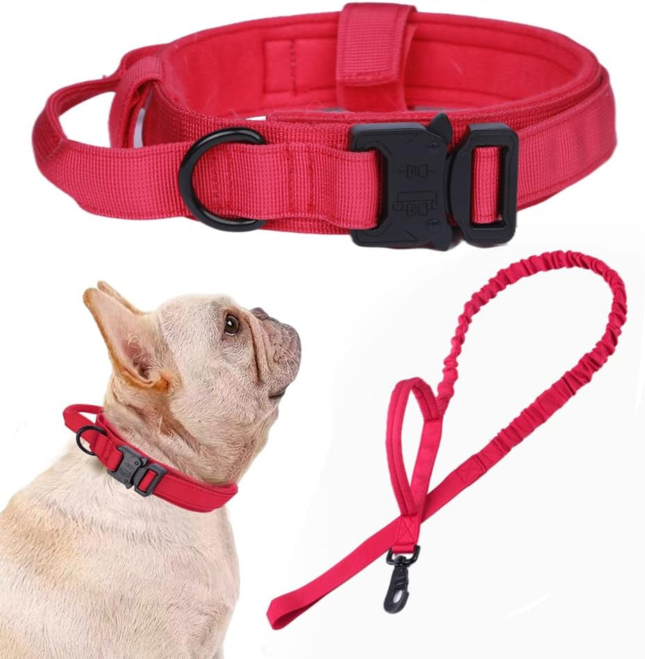 Tactical Dog Collar Adjustable Military Nylon Dog Collar with Control Handle and Heavy Duty Metal Buckle for Medium and Large Dogs (Brown,M)