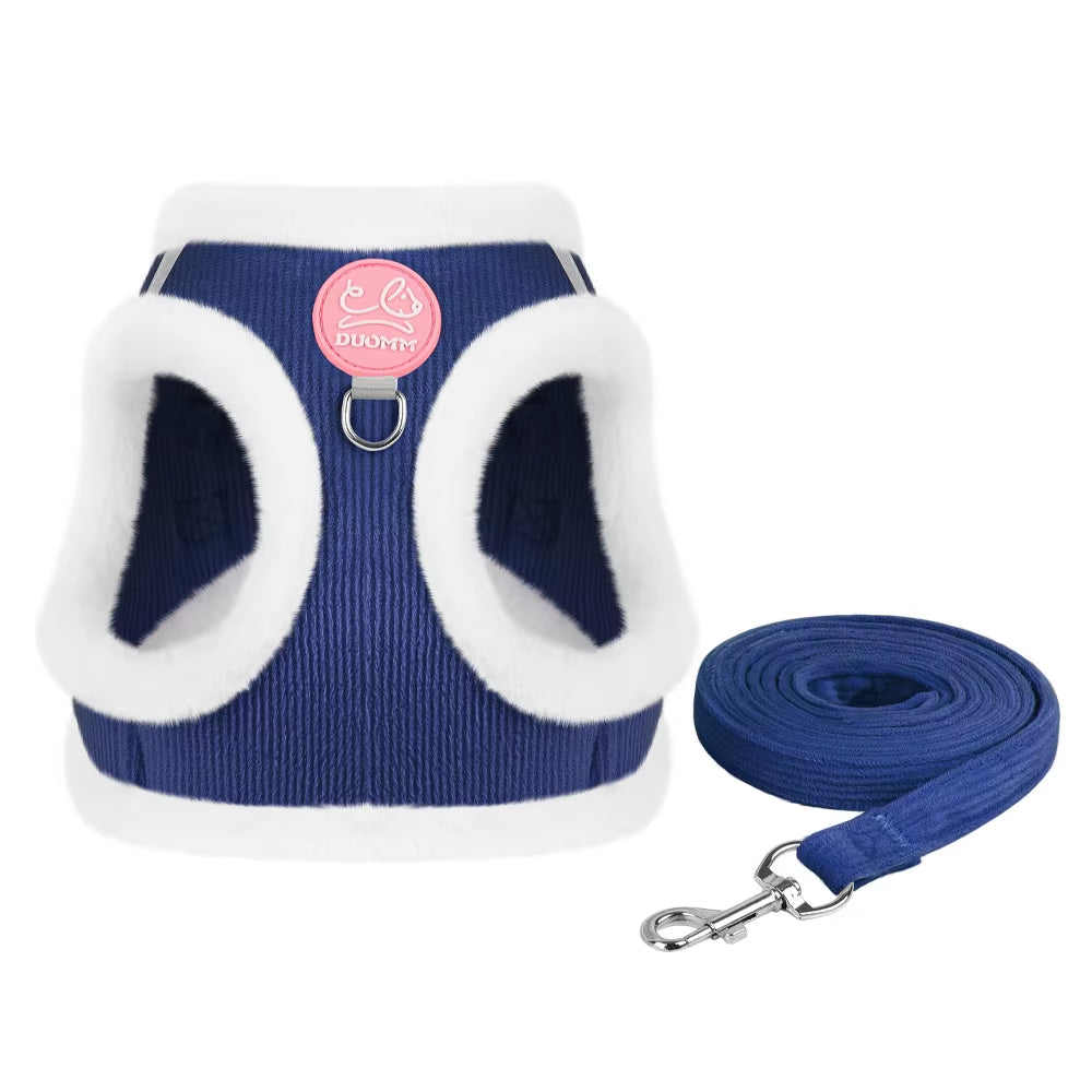 Cat Winter Small Dog Harness Leash Rabbit Plush Reflective Pet Harness Vest-Style Puppy Outdoor Dog Lead Walking Cat Windproof
