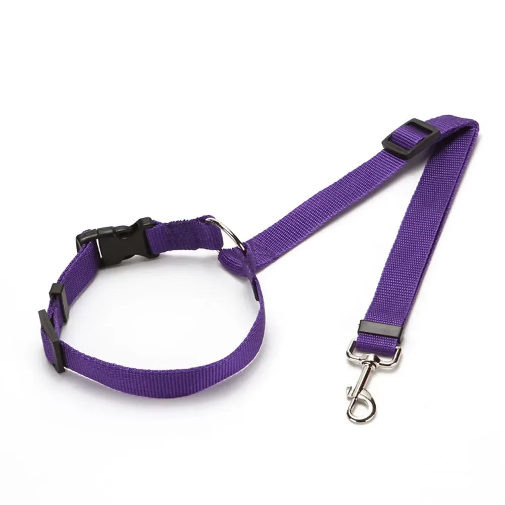 Solid Color Two-In-One Pet Car Seat Belt Nylon Lead Leash Backseat Safety Belt Adjustable Dogs Harness Collar Pet Accessories