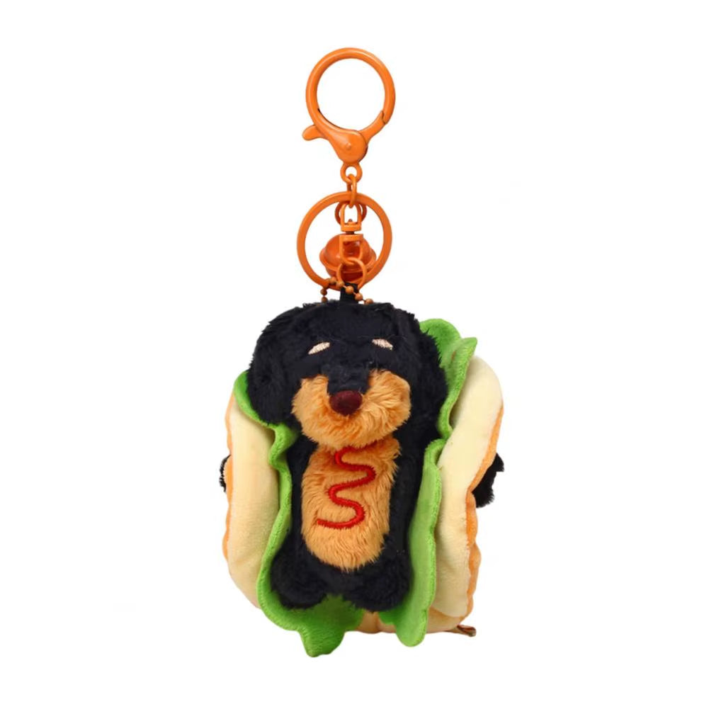 Dachshund Keychain Cute Dachshund Dog Hamburger Keychain Plush Bag Charm Dual-Function Accessory Adorable Key Chain Bag for Dog