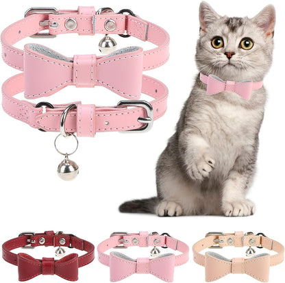 Leather Cat Collars for Boy Girl Cats with Bell and Safety Elastic Belt, Personalized Love and Fish Stud Adjustable Safe Buckle Collar for Kitty Small Big Cats Size 8-11 Inch, Black