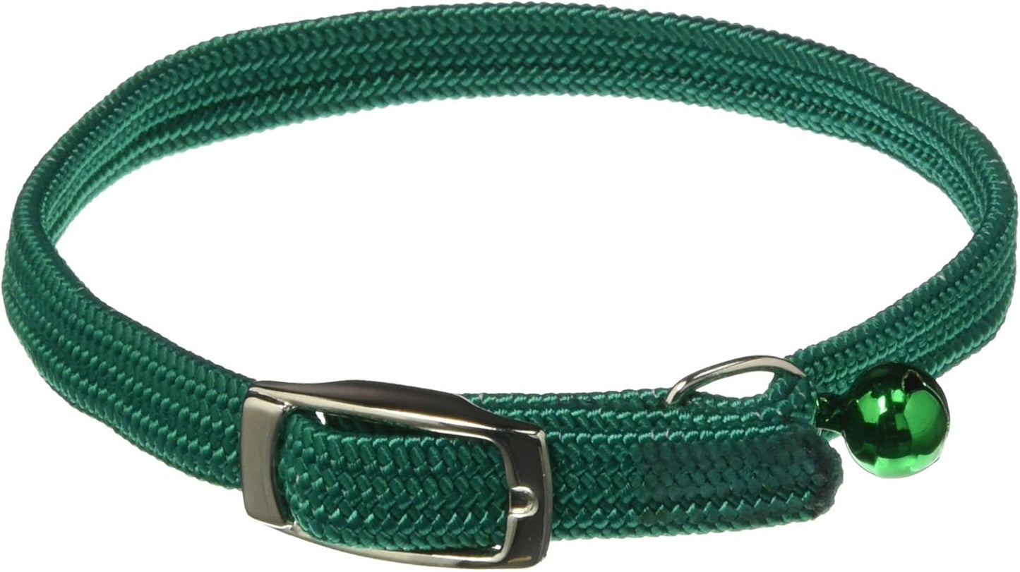 Kool Kat Elastic Cat Safety Collar with Bell, Green, 10"