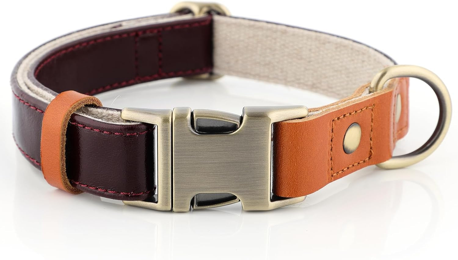 Genuine Leather & Hemp Dog Collar – Adjustable Heavy Duty Pet Collar with Quick Release Metal Buckle, Soft & Stylish for Puppy and Small, Medium, Large Dogs (Purple, L)