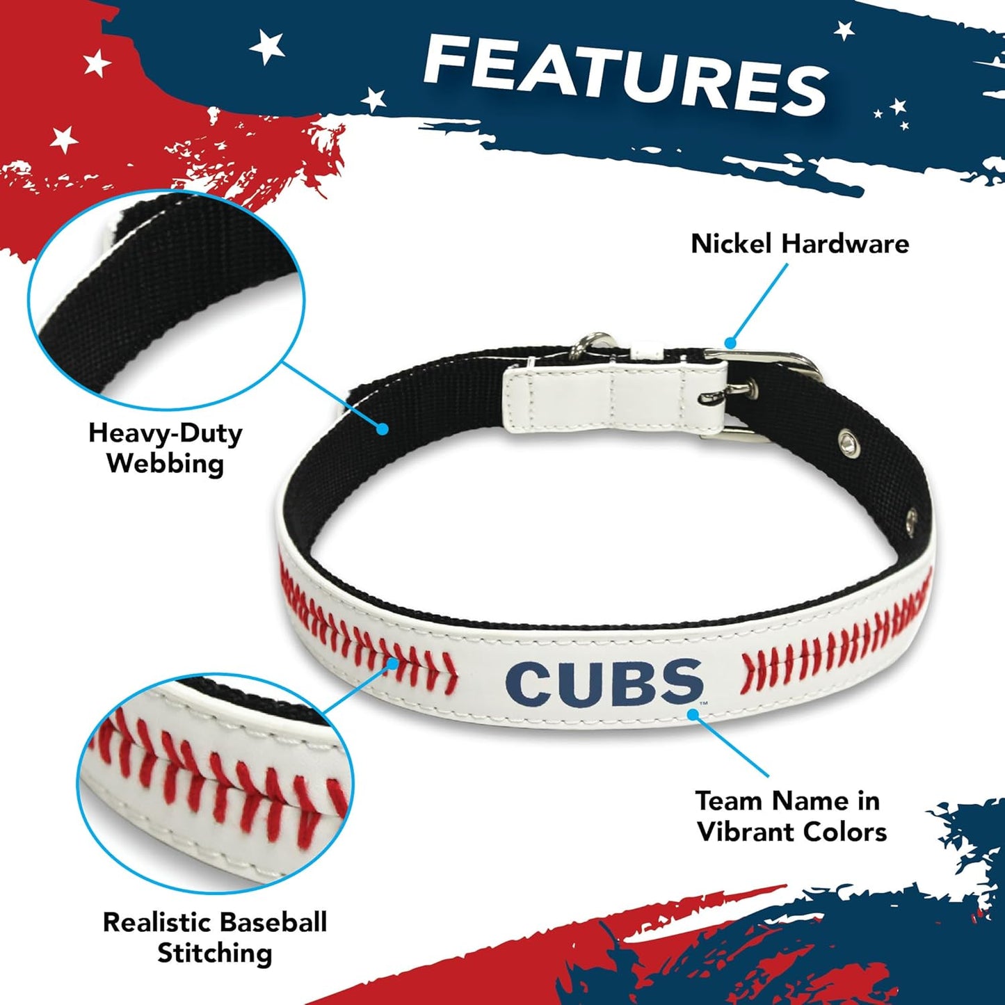 MLB Dog Collar Chicago Cubs New Signature PRO Pvc-Leather Premium Pet Collars Extra Tough & Durable! Super Stylish! Size: Medium Adjustable 16-20" Length X 1" Width