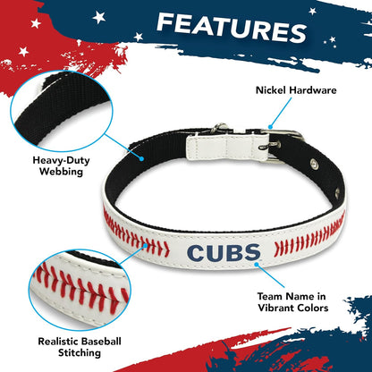 MLB Dog Collar Chicago Cubs New Signature PRO Pvc-Leather Premium Pet Collars Extra Tough & Durable! Super Stylish! Size: Medium Adjustable 16-20" Length X 1" Width