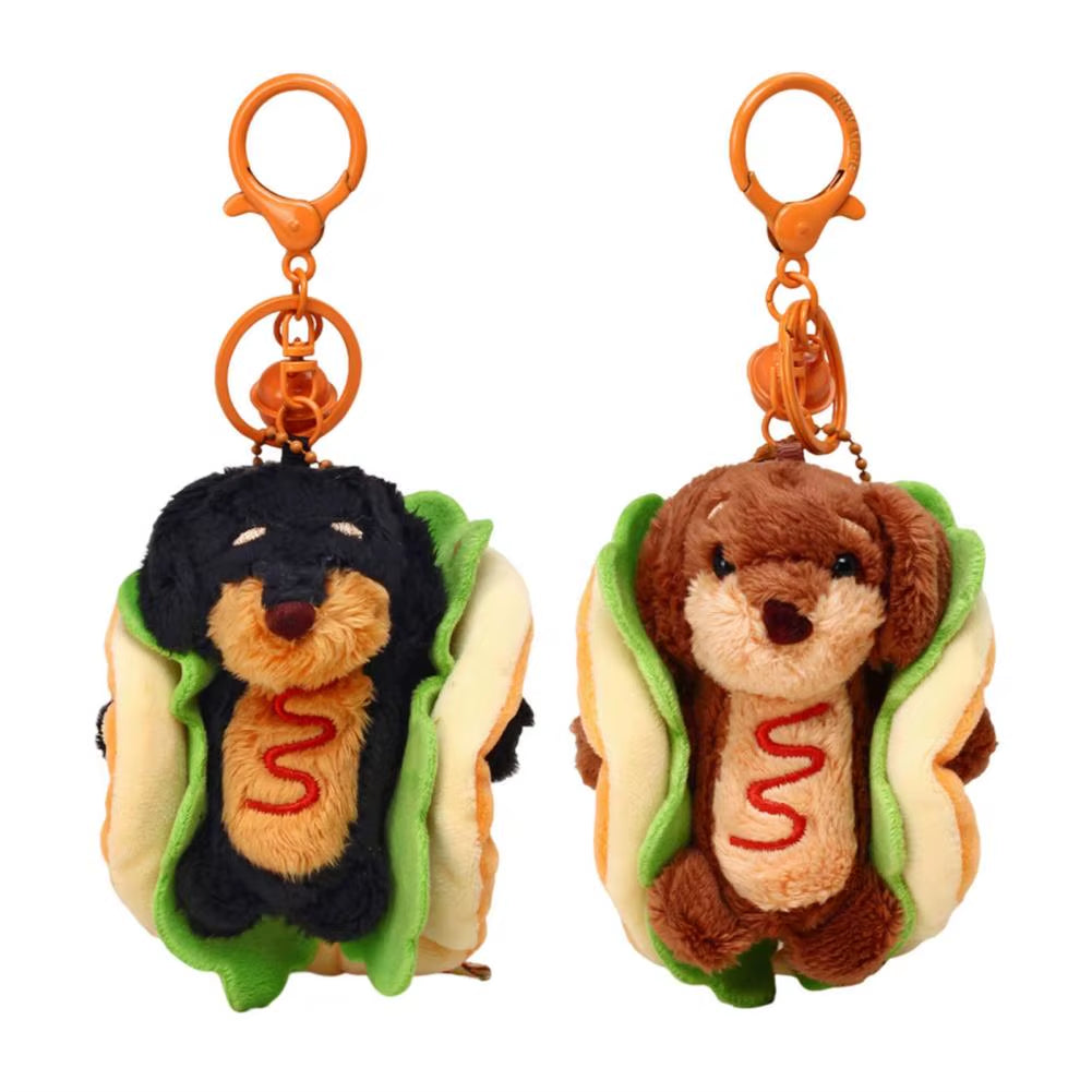 Dachshund Keychain Cute Dachshund Dog Hamburger Keychain Plush Bag Charm Dual-Function Accessory Adorable Key Chain Bag for Dog