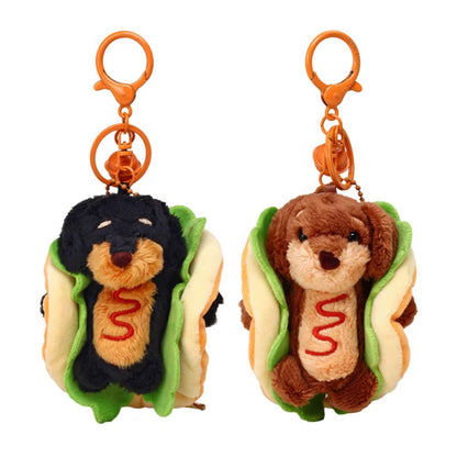 Dachshund Keychain Cute Dachshund Dog Hamburger Keychain Plush Bag Charm Dual-Function Accessory Adorable Key Chain Bag for Dog