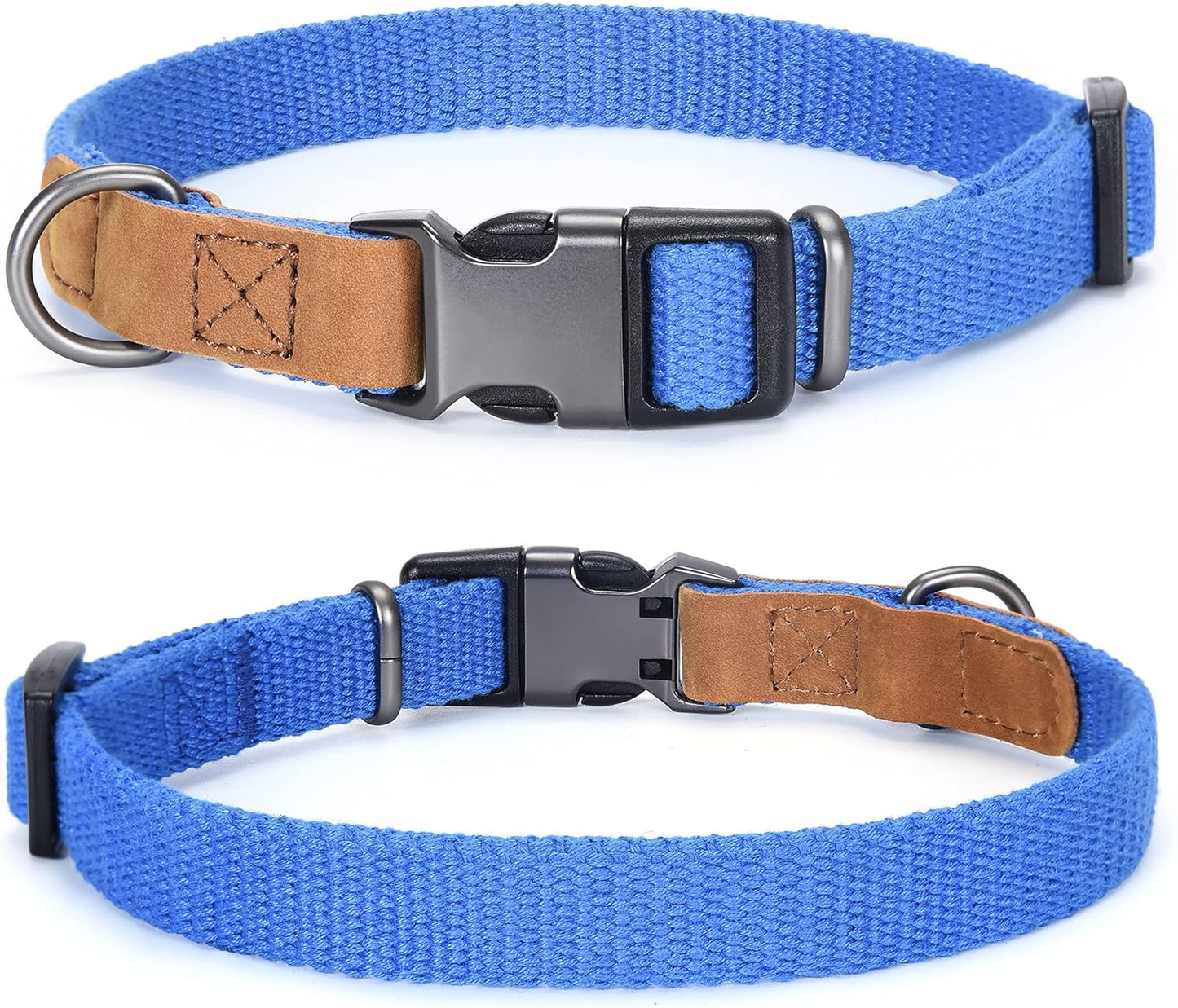 | Genuine Leather Dog Collar | Heavy Duty Canvas Dog Collars with Adjustable Rust-Proof Metal Pin Buckle | Boy Dog Collars for Medium Dogs(Pin Buckle-Turquoise Green)