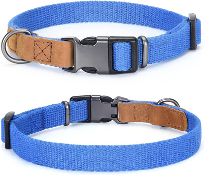| Genuine Leather Dog Collar | Heavy Duty Canvas Dog Collars with Adjustable Rust-Proof Metal Pin Buckle | Boy Dog Collars for Medium Dogs(Pin Buckle-Turquoise Green)