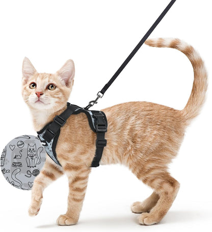 Cat Harness and Leash for Walking, Escape Proof Soft Adjustable Vest Harnesses for Cats, Easy Control Breathable Reflective Strips Jacket, Black, XS