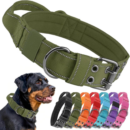 Tactical Dog Collar with Control Handle, Military Adjustable Pet Collar Reflective Heavy Metal Buckle Dog Collar, Soft Nylon Training Collar for Medium Large Dogs (Blue, Large)