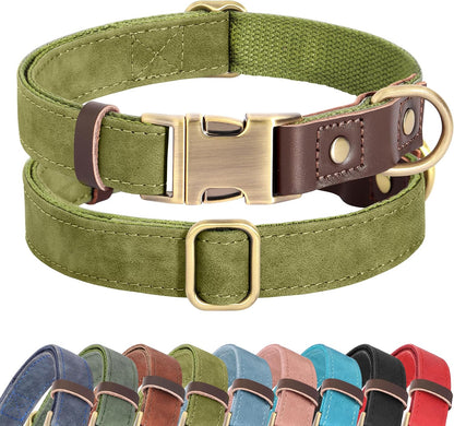 Soft PU Leather Dog Collars for Small Dogs,Classic Adjustable Dog Collars with Quick Release Metal Buckle,Easy Clean and Comfortable with Nylon Lining,Green,S Neck 11-15"
