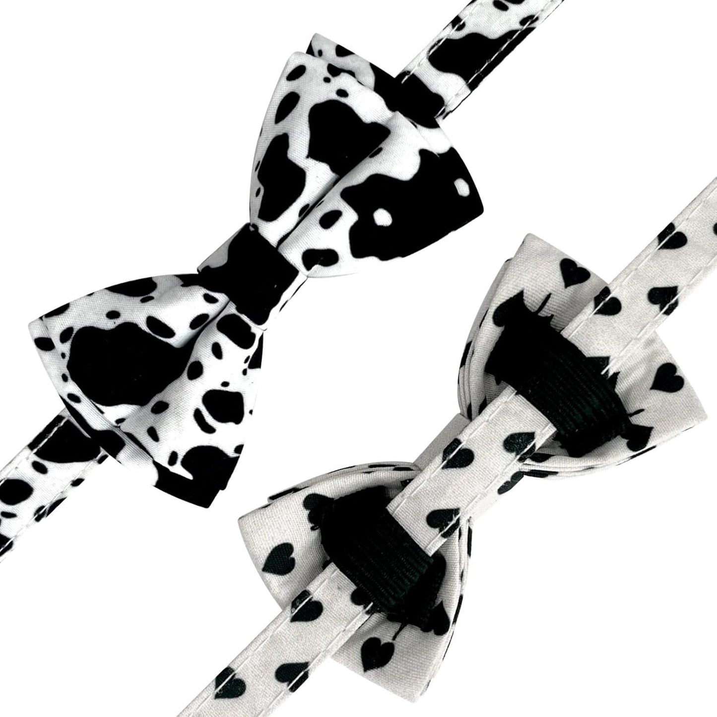 2 Pack Cotton Cat Collar with Bow Tie and Bell for Male Female Cats,Soft Fancy Breakaway Kitty Kitten Collar with Ghost& Pumpkin Patterned Design for Boy Girl Cats. (Cow&Heart)
