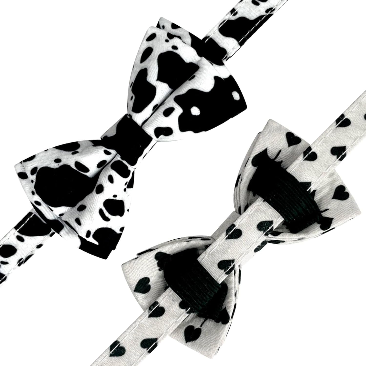 2 Pack Cotton Cat Collar with Bow Tie and Bell for Male Female Cats,Soft Fancy Breakaway Kitty Kitten Collar with Ghost& Pumpkin Patterned Design for Boy Girl Cats. (Cow&Heart)