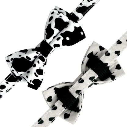 2 Pack Cotton Cat Collar with Bow Tie and Bell for Male Female Cats,Soft Fancy Breakaway Kitty Kitten Collar with Ghost& Pumpkin Patterned Design for Boy Girl Cats. (Cow&Heart)