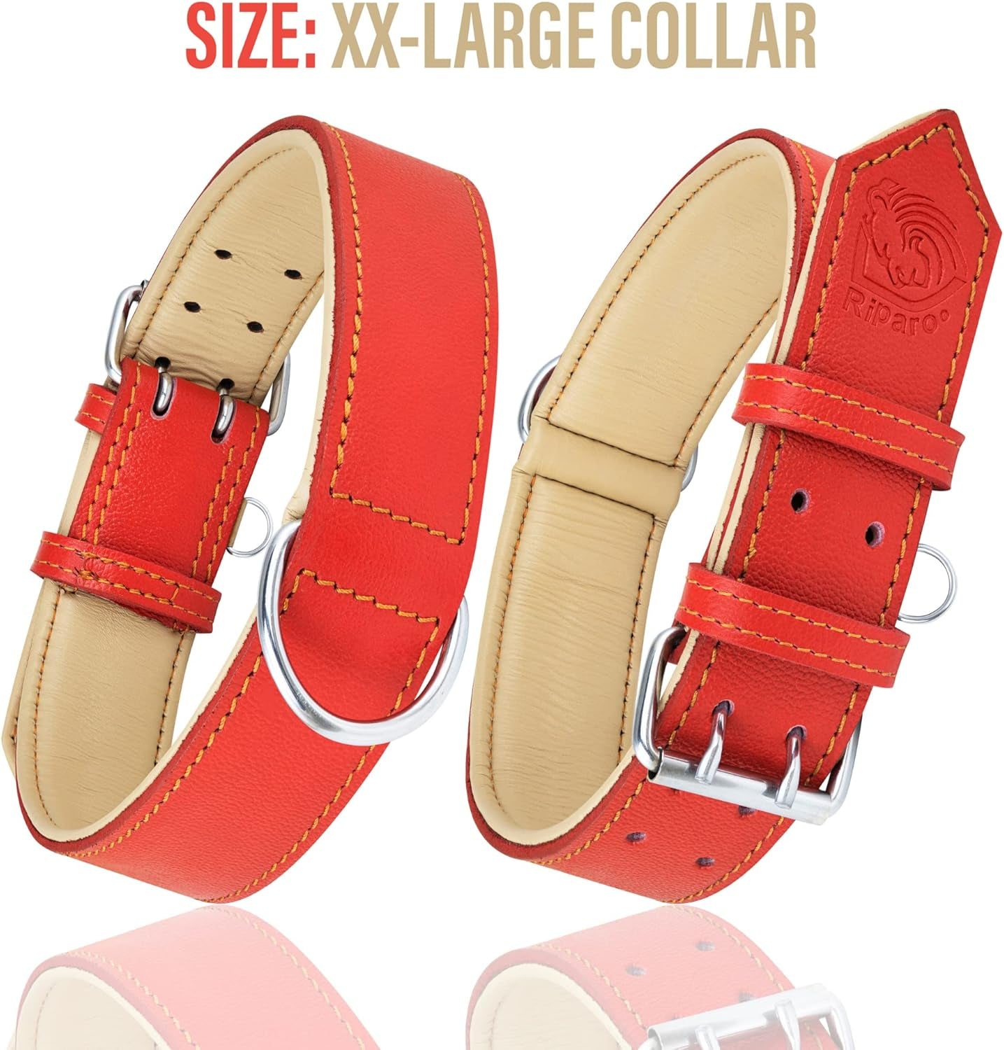 Riparo Large Dog Collar, Red Dog Collar for Large Breeds, Dog Collar Boy with Dog Tag Holder (L: 1.5" Wide for 17"-21" Neck, Red)
