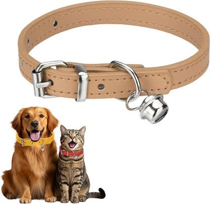 Dog Collar with Bell, Pu Leather Cat Collars Pet Basic Soft Padded Adjustable Buckle, 14.5" (Blue, 1 Pcs), Intended for Teacup/Little Dog/Kitten Cats/Small Animals
