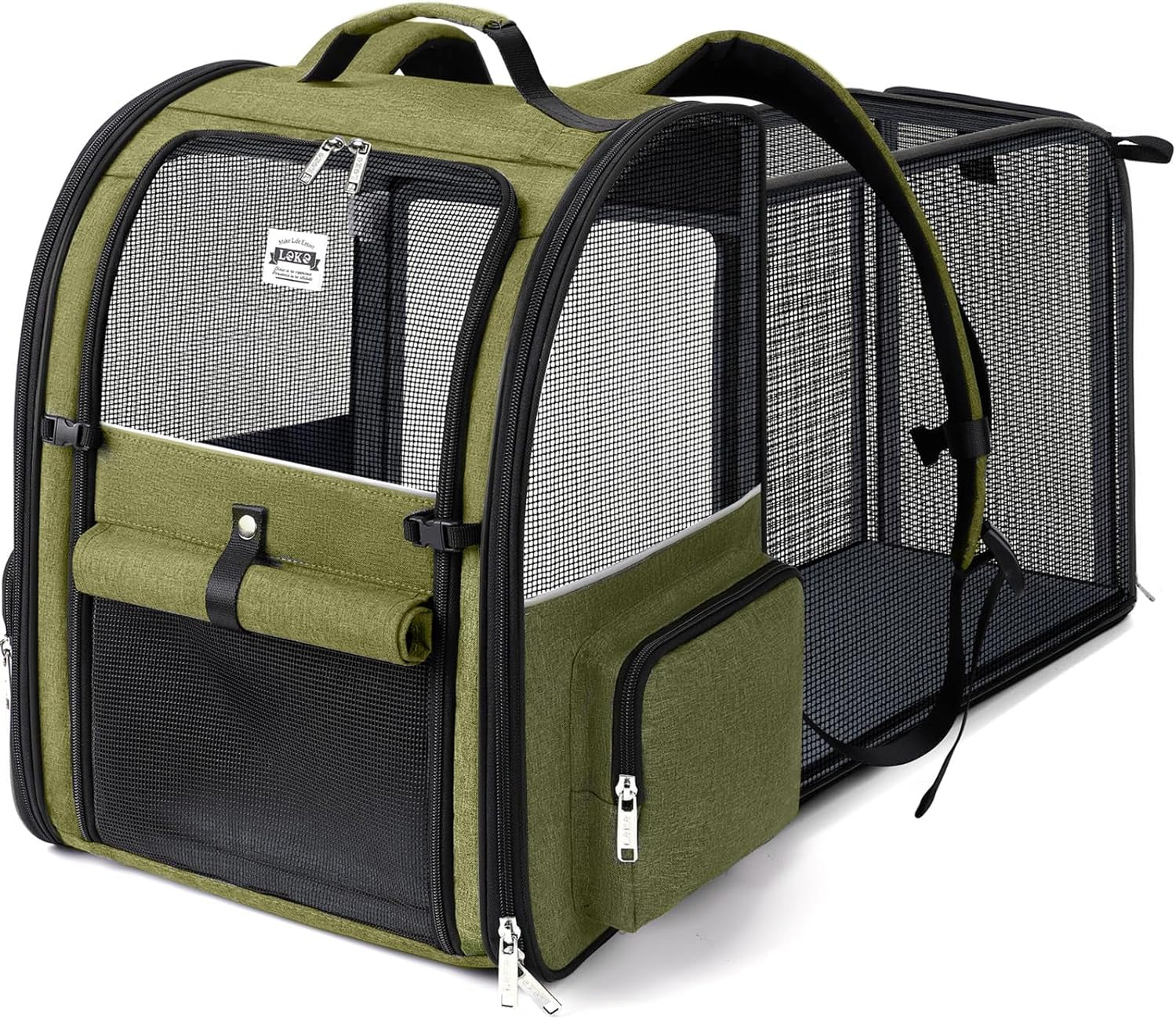 Cat Carrier Backpack, Expandable Pet Carrier with Sun Shade & Full Front Opening, Breathable Mesh Backpack for Small Dogs & Medium Cats up to 18 Lbs, Foldable for Hiking, Camping (Grey)