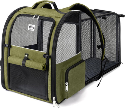 Cat Carrier Backpack, Expandable Pet Carrier with Sun Shade & Full Front Opening, Breathable Mesh Backpack for Small Dogs & Medium Cats up to 18 Lbs, Foldable for Hiking, Camping (Grey)