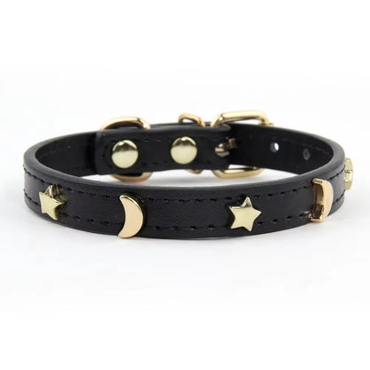 Cute Cat Collar Soft Leather Pet Collars for Small Dog Kitten Puppy Necklace Cat Accessories Star Moon Rivets Decoration XS-M