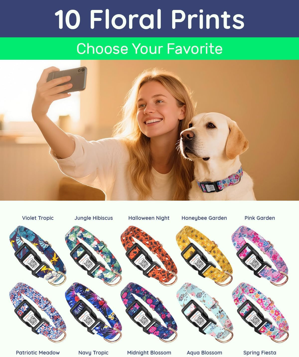 Cute Adjustable Dog Collar with QR Code Buckle - Metal Clip & Cotton Webbing Comfort Fit for Mediun Pets