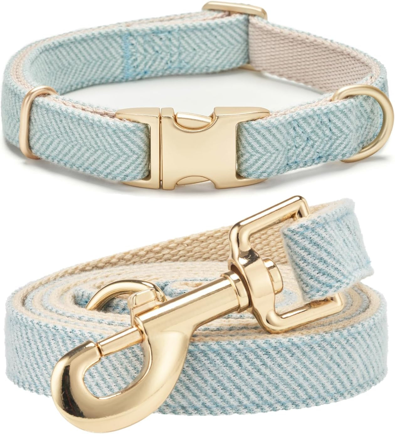 Soft Hemp Dog Collar and Leash Set Adjustable Woven Tweed Dog Collars with Metal Buckle and Lead for Small Medium Large Dogs,Royal Blue