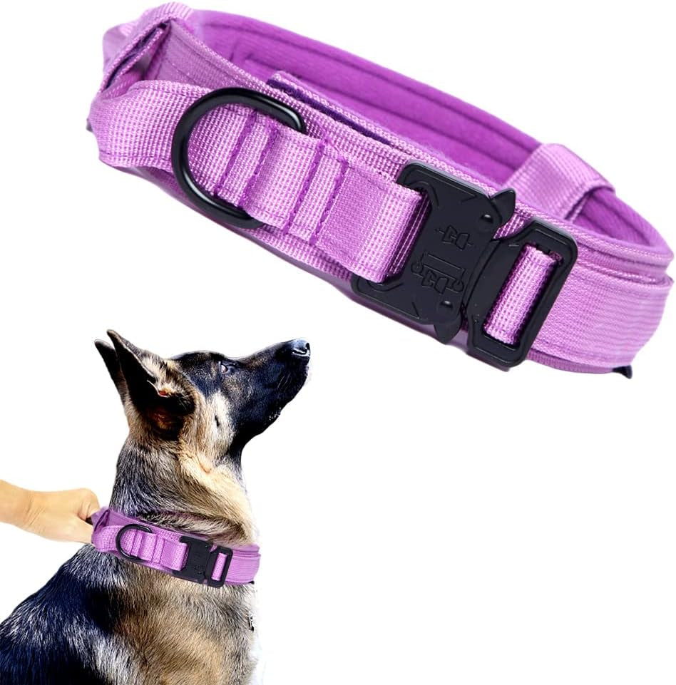 Tactical Dog Collar Adjustable Military Nylon Dog Collar with Control Handle and Heavy Duty Metal Buckle for Medium and Large Dogs (Brown,M)