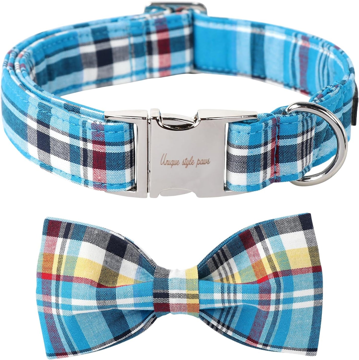 Plaid Dog Collar with Bow Pet Gift Adjustable Soft and Comfy Bowtie Collars for Small Medium Large Dogs