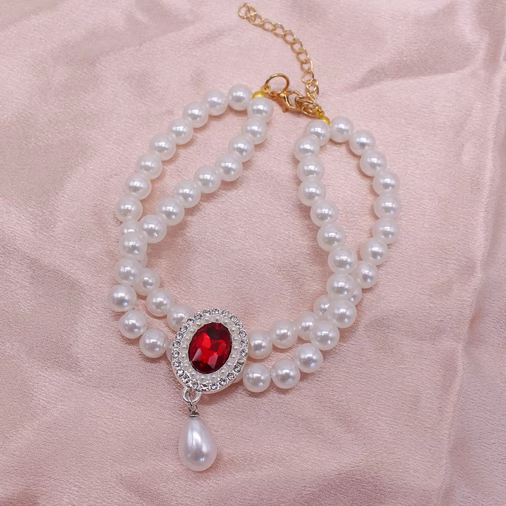 Wholesale Dog Cat Pearl Necklace Jewelry Diamond Pendant Adjustable Luxury Pet Collar Wedding Birthday Prom Costume Accessories