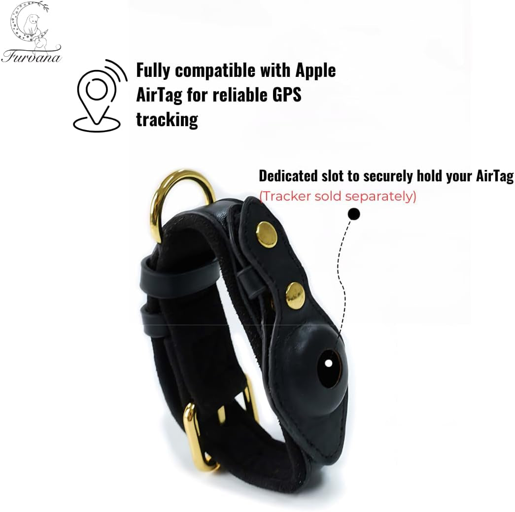 Genuine Leather Dog Collar with Smart Tag Holder Compatible with Airtag, Scratch-Resistant Finish, Microfiber Lining, Adjustable Design for All Breeds (Brown, Small: Width = 1.2"; Neck = 8" - 11")