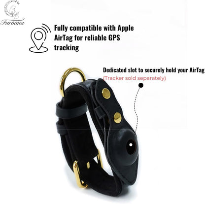 Genuine Leather Dog Collar with Smart Tag Holder Compatible with Airtag, Scratch-Resistant Finish, Microfiber Lining, Adjustable Design for All Breeds (Brown, Small: Width = 1.2"; Neck = 8" - 11")