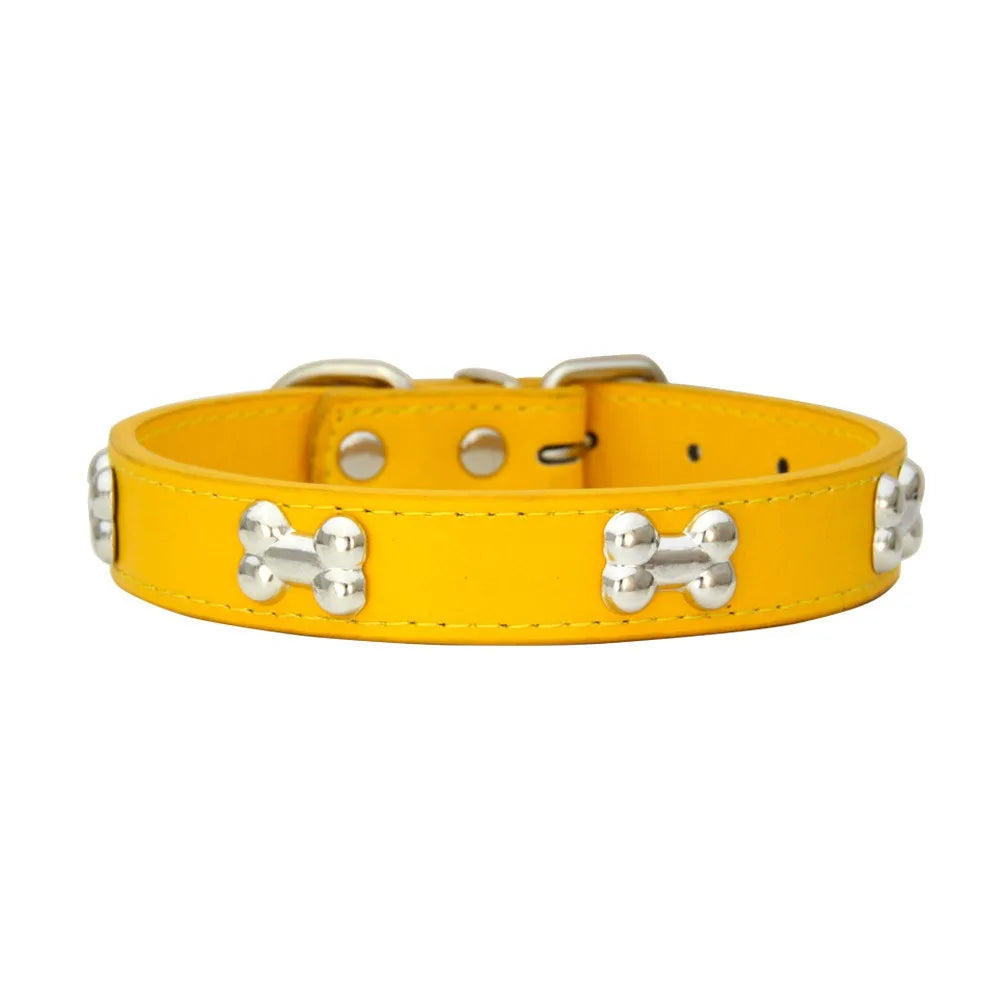 New Bone Leather Durable Pet Dog Collars Puppy Pug Collars for Small Large Dog Puppy Neck Collar GXQ13