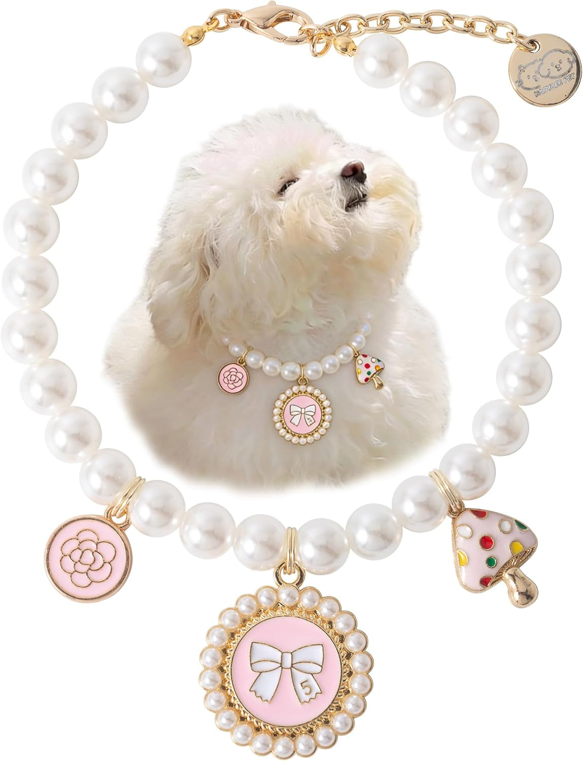 Pet Pearl Collar Adjustable Cat Dog Necklace Pendant Dog Chain Jewelry Cute Collar Puppy Accessories (Bagua, Medium)