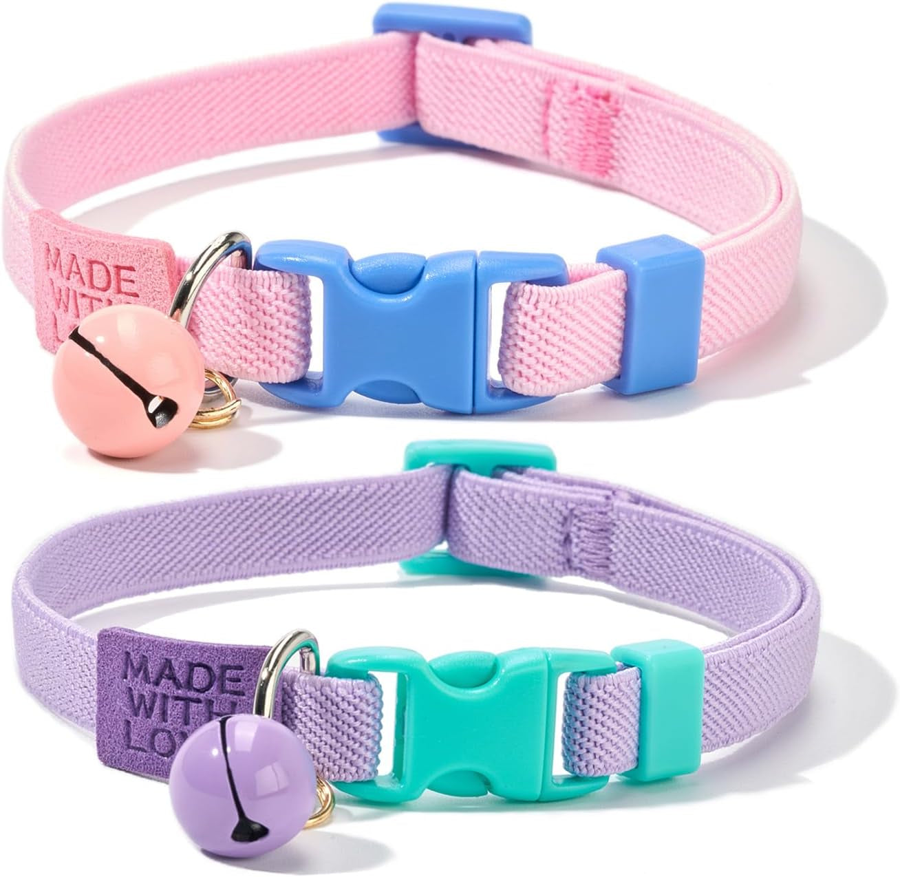 Cotton Bowtie Cat Collar with Bell 2 Pack Adjustable Breakaway Kitten Collars with Removeable Bow Pink Girl Cat Collars