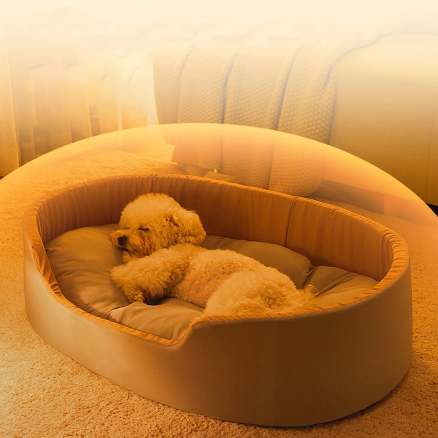 Pet Summer Chair Bed, Household Dog Bed, Cool Pet Bed Nests with Cotton Mat, Washable and Comforts Dog Bed, Calming Pet Mat with Non-Slip Bottom, Large Oval Shape Soft Pet Kennel