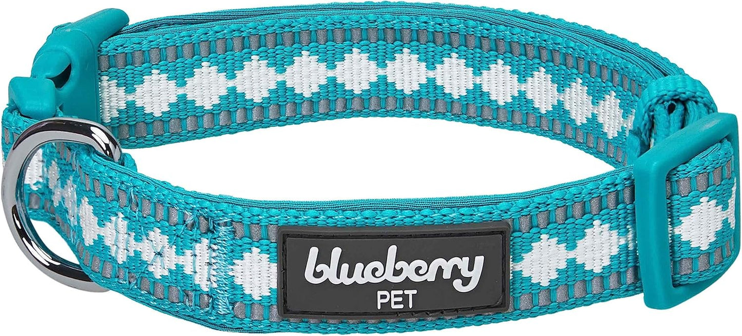 Reflective Jacquard Dog Collar with Neoprene Padding & Metal Buckle | Soft & Adjustable Safety Collar - Olive, Neck 13-16.5", for Medium Breed