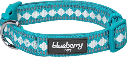 Reflective Jacquard Dog Collar with Neoprene Padding & Metal Buckle | Soft & Adjustable Safety Collar - Olive, Neck 13-16.5", for Medium Breed