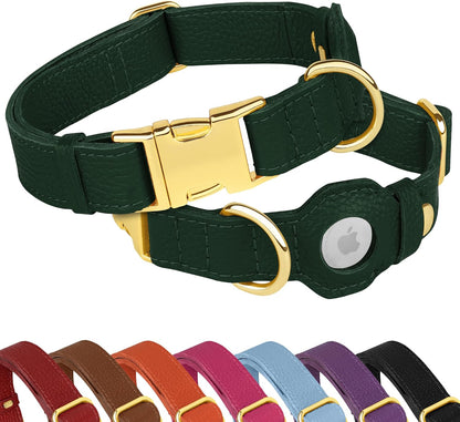 Leather Airtag Dog Collar - Soft Tracking Dog Collar with Apple Airtag Holder and Metal Buckle - Safety GPS Pet Collars for Small Medium Large Dogs Puppy Pink Red (Purple, XS, 9"-12" Neck Fit)