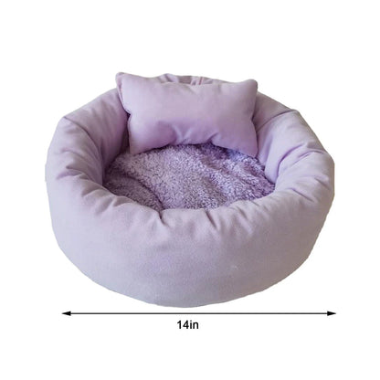 14In round Cat Beds for Indoor Cats Small Dog Bed with Pillow, Washable Soft Plush Calming Pet Bed for Kittens Puppy, Purple