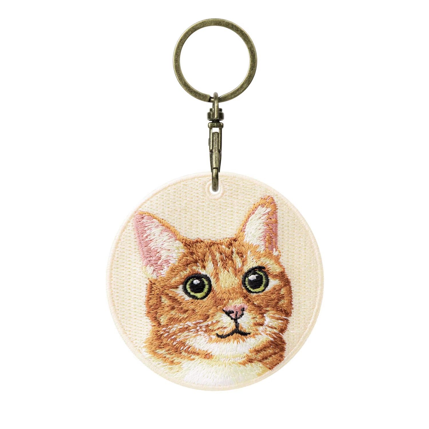 1 Piece Double Sides Embroidered Cat Patch Key Chain - Cute Pet Themed Durable Keychain Key Ring for Easy Attachment
