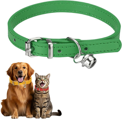 Dog Collar with Bell, Pu Leather Cat Collars Pet Basic Soft Padded Adjustable Buckle, 14.5" (Blue, 1 Pcs), Intended for Teacup/Little Dog/Kitten Cats/Small Animals