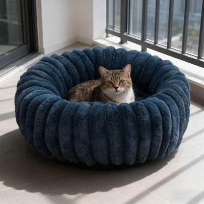 High Pile Plush round Pet Bed Kennel Mat Extra Warm Dog Cat Bed with Raised Edge for Small Medium Pets