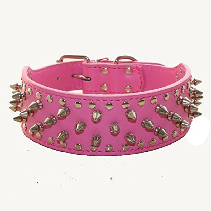 Spiked Studded Dog Collar, PU Leather Dog Collar, Adjustable Pet Collars for Medium or Large Breed Pet (L, Gold Brown2)