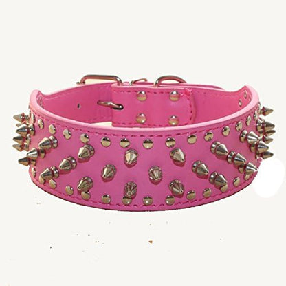 Spiked Studded Dog Collar, PU Leather Dog Collar, Adjustable Pet Collars for Medium or Large Breed Pet (L, Gold Brown2)