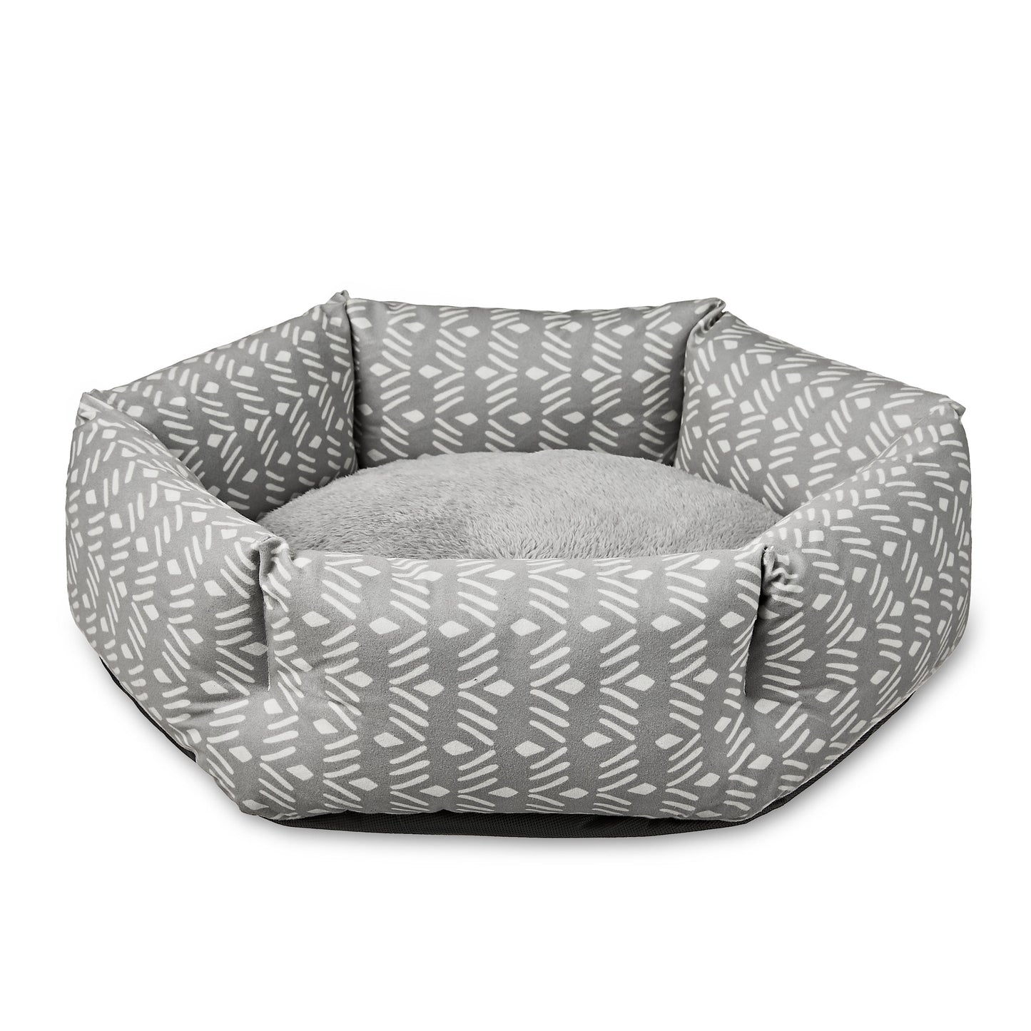 Small Cozy Cuddler-Style Dog & Cat Bed, Gray Ikat Print
